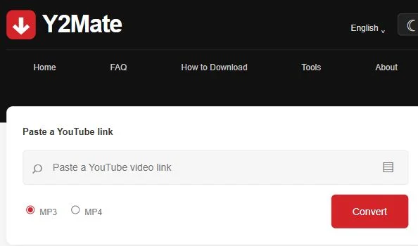 Y2Mate link box and Convert button